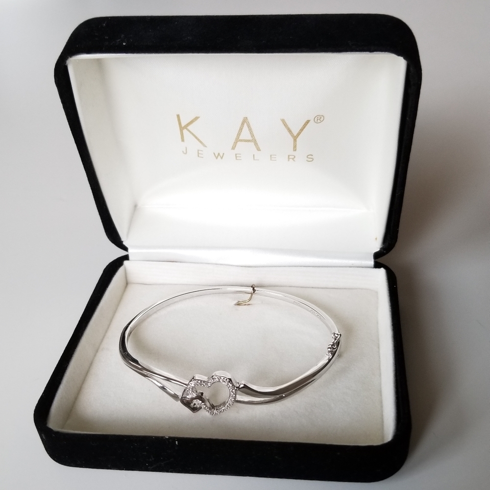 KAY Double Heart Sterling Silver Bangle Bracelet - Picture 5 of 5